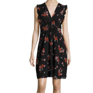 Rebecca Taylor Marguerite Sleeveless Floral-Print Dress, Black 100% Silk Sz 8